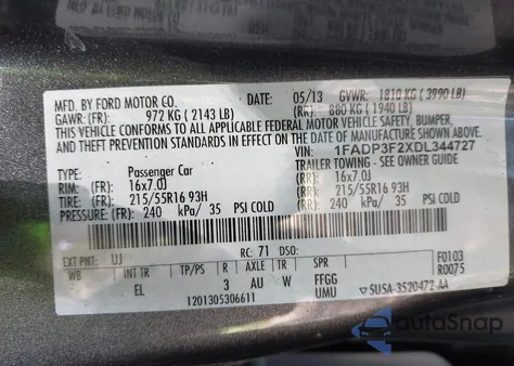 2013 Ford Focus Se z USA, uszkodzony, nr VIN 1FADP3F2XDL344727